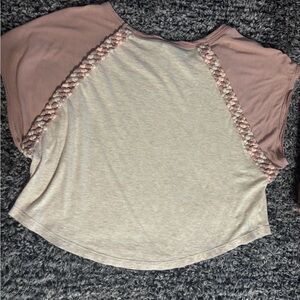 Free People Movement Crop Raglan Top in Pink & Cream with Braided Trim